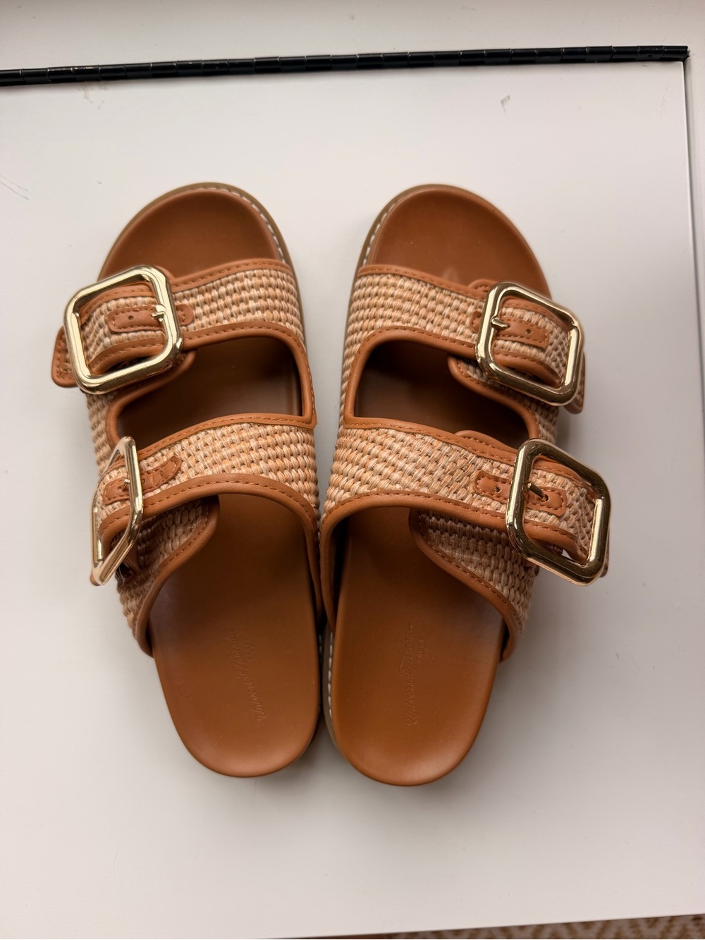 Universal Thread Tan Woven Double-Buckle Slide Sandals